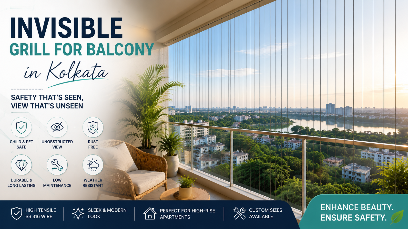 invisible grill for balcony in Kolkata