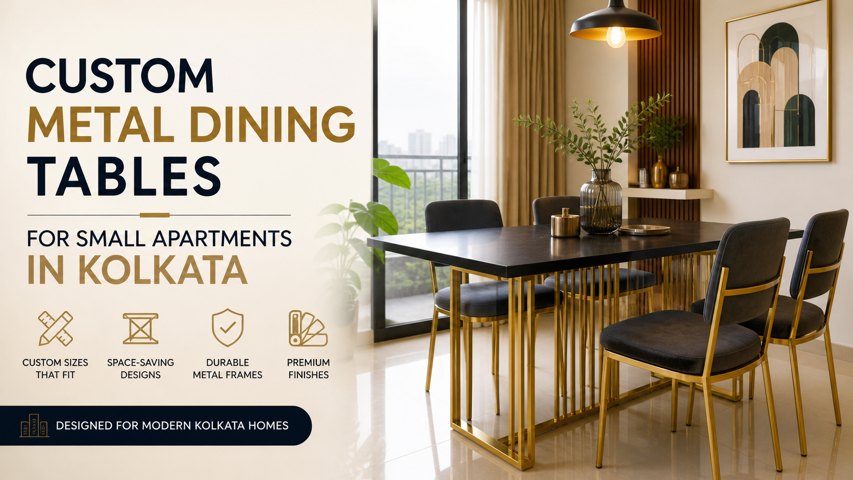 custom metal dining table for small apartment Kolkata